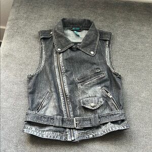 Truth and Pride Charcoal Denim Vest with Zipper Accents
